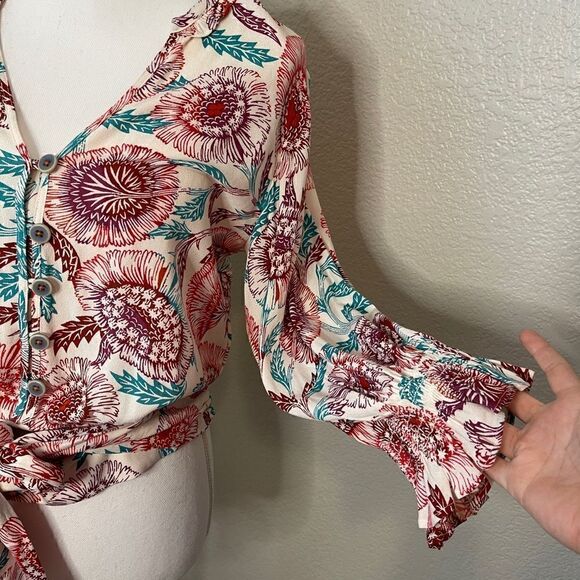 Anthro Tugboat Floral Tie Front Blouse - Picture 8 of 13